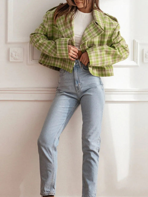 'Eilith' Cropped Plaid Jacket - Celes Fashion